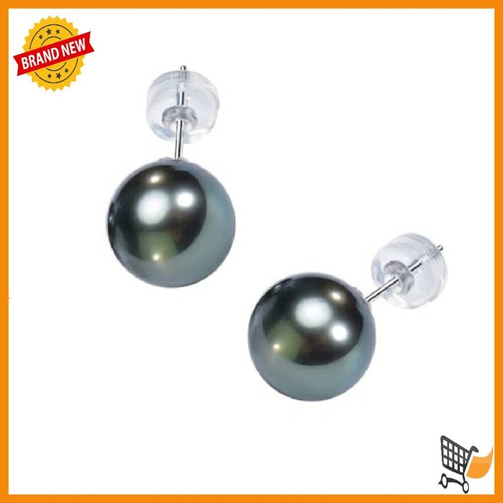 18K Gold Tahitian Black Pearl Stud Earrings 8-11MM AAA Quality - Picture 2 of 7